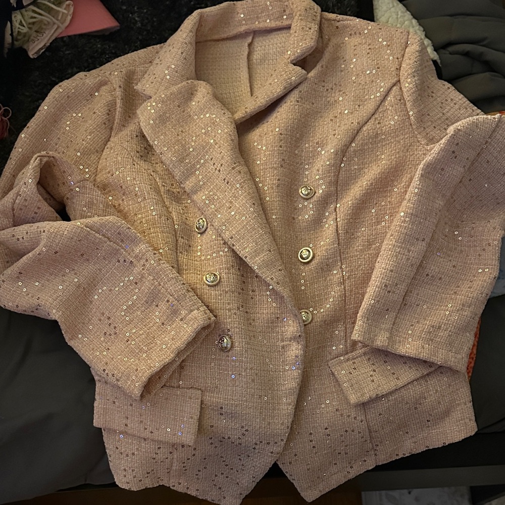 SHEIN Pink Sequin Blazer